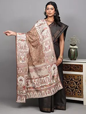 Kani Shawl from Amritsar with Woven Procession of King and Birds on Tree Branch