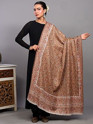 Kani Jamawar Wool Shawl from Amritsar with Woven Flowers and Paisleys