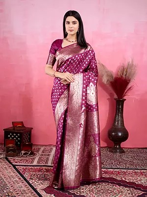 Soft Lichi Silk Big Paisleys Motifs Attractive Saree With Matching Blouse