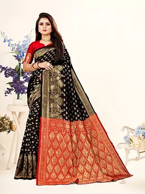 Stunning Lichi Silk Peacock Woven Motifs Wide Border Festive Wear Saree