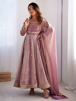 Elegant Fendy Silk Embroidery Work Flared Anarkali Suit With Dupatta