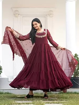 Old-Mauve Georgette Designer Anarkali Style Festive Wear Suit With Dupatta