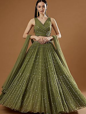 Georgette Embroidery And Sequins Work Elegant Party Wear Lehenga Choli With Dupatta