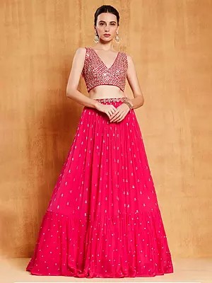 Faux Georgette Attractive Sequins Work Party Wear Lehenga Choli With Dupatta