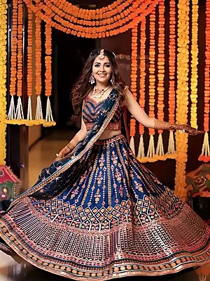 Chinon Silk Floral Embroidery And Sequins Work Wedding Wear Lehenga Choli