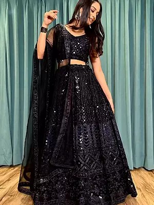 Net Embroidery And Sequins Work Party Wear Lehenga Choli With Dupatta