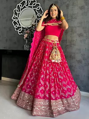 Heavy Faux Georgette Sequins Work Stunning Lehenga Choli With Dupatta