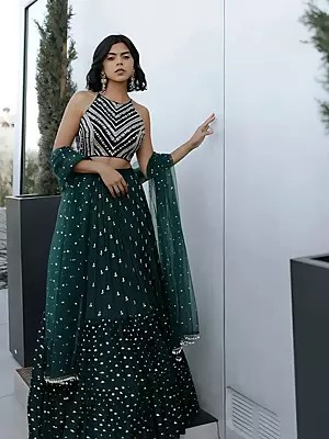 Designer Georgette Sequins And Embroidery Work Party Wear Lehenga Choli