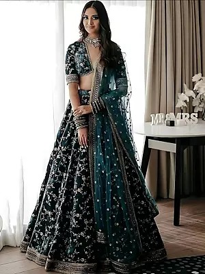 Velvet Designer Sequins Work Party Wear Lehenga Choli With Lace Border Dupatta