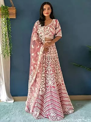 Stunning Satin Crepe Heavy Thread Embroidery Work Festive Wear Lehenga Choli