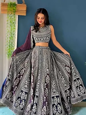 Faux Georgette Heavy Embroidery Work Elegant Party Wear Lehenga Choli With Dupatta