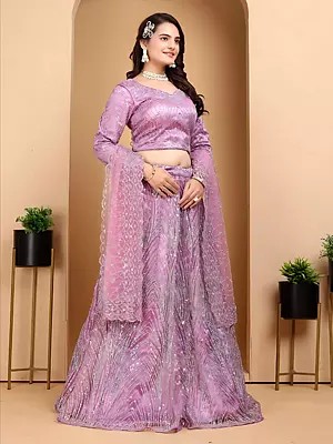 Attractive Glitter Sequins Work Party Wear Net Lehenga Choli With Matching Dupatta