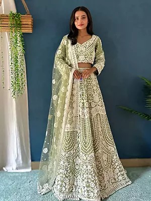 Net Heavy Thread Embroidery Work Stunning Festive Wear Lehenga Choli
