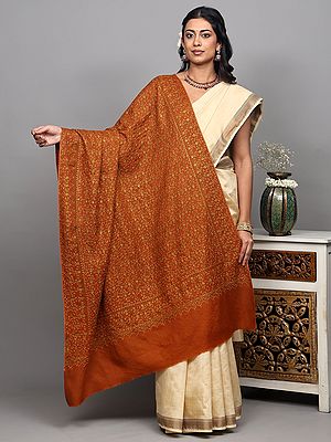 Pure Wool Shawl from Kashmir with Jaaldar Sozni Embroidery by Hand