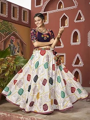 Traditional Poly Maska Silk Lehenga Choli And Jacket With Embroidered Mirror Work In Attractive Look