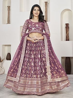 All Over Floral Pattern Dola Jacquard Designer Lehenga Choli And Net Dupatta With Attractive Border