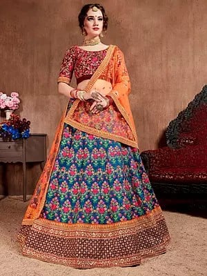 Mulberry Silk Thread And Dori, Zari Sequins Embroidery With Stone Work Lehenga Choli And Soft Net Dupatta