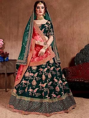 Taffeta Silk Thread Zari-Sequins And Embroidery With Dori Work Wedding Wear Lehenga Choli And Soft Net Dupatta