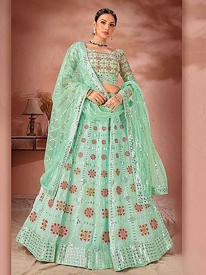 Premium Georgette Sequence And Multi Thread Work Party Wear Lehenga Choli With Net Dupatta