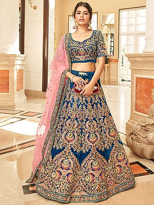 Velvet Zari And Sequins-Thread Embroidery Work Party Wear Lehenga Choli With Soft Net Dupatta