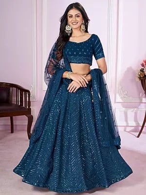 Georgette Sequins And Thread Embroidery Work Zig-Zag Pattern Lehenga Choli And Soft Net Dupatta