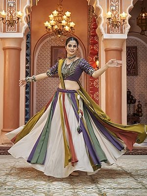 Multicolor Viscose Rayon Embroidery With Mirror Work Lehenga Choli With Attractive Dupatta