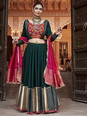 Viscose Rayon Embroidery Work Traditional Lehenga Choli With Tassels And Dupatta