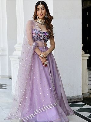 Light-Pastel-Purple Organza Net Gota Patti Work With Resham And Sequins Embroidery Work Lehenga Choli With Dupatta