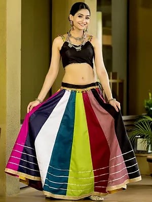 Multi Colored Pure Cotton Lehenga And Choli With Lace Work On The Border