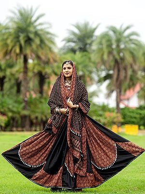 Plain And Printed Pure Cotton Traditional Festival Wear Lehenga Choli With Dupatta