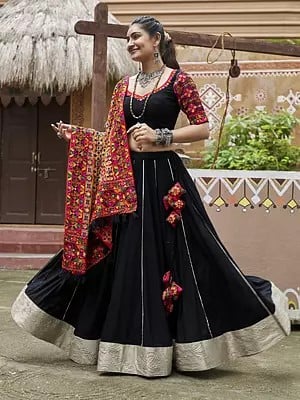 Viscose Rayon Embroidered Work Festival Wear Lehenga Choli With Multicolor Tassels Dupatta