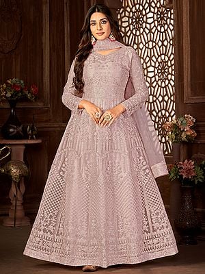 Floral Embroidery Net Anarkali Suit With Beautiful Border And Dupatta For Wedding