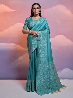 Handloom Raw Silk Weaving Work And Broad Border Festival Wear Saree With Tassels Pallu