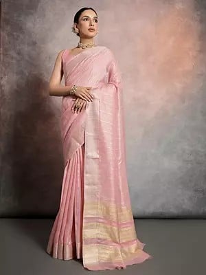 Tissue Linen Weaving Work Festival Wear Saree With Blouse