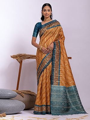 Soft Tussar Silk Weaving Work Ethnic Motifs Printed Saree With Attractive Tassels Pallu