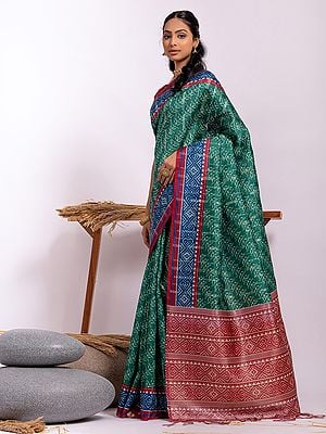 Soft Tussar Silk Weaving Work Ethnic Motifs Printed Saree With Attractive Tassels Pallu