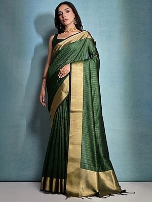 Raw Silk Weaving Work Striped Pattern Festival Wear Saree With Tassels Pallu