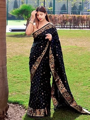 Silk Weaving Work Party Wear Saree With Floral Tassels Pallu