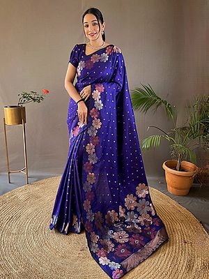 Weaving Work Party Wear Silk Saree With Attractive Floral Pallu