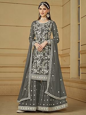 Floral Pattern Faux Georgette Heavy Embroidered Designer Suit Collection With Dupatta