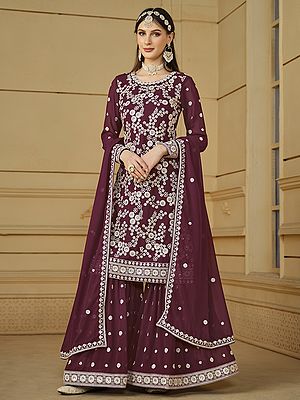 Floral Pattern Faux Georgette Heavy Embroidered Designer Suit Collection With Dupatta