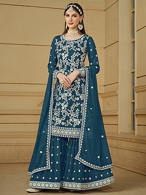Floral Pattern Faux Georgette Heavy Embroidered Designer Suit Collection With Dupatta