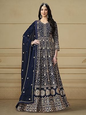 Faux Georgette Heavy Embroidered Sequins Anarkali Suit With Broad Border And Dupatta