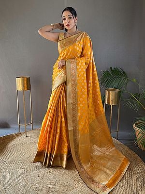 Weaving Work Floral Woven Motifs All Over Party Wear Designer Silk Saree with Blouse