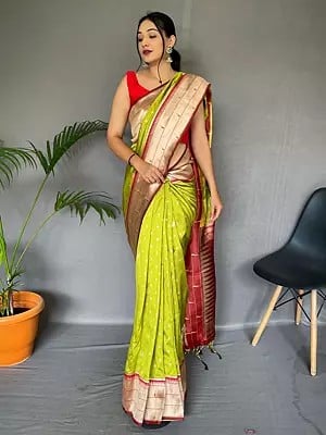 Weaving Work Party Wear Silk Woven Motifs Saree With Rich Tassels Pallu