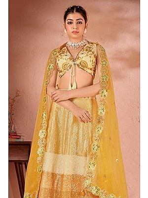 Indian-Yellow Sequins And Multi Thread Party Wear Premium Net Lehenga Choli With Matching Dupatta