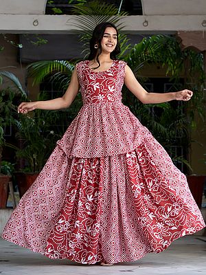 White And Maroon Muslin Silk Printed Flared Festival Wear Designer Lehenga Choli