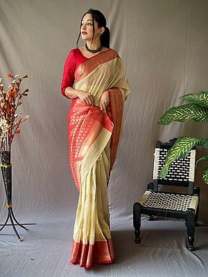 Weaving Work Traditional Silk Saree With Blouse For Festival Occasion