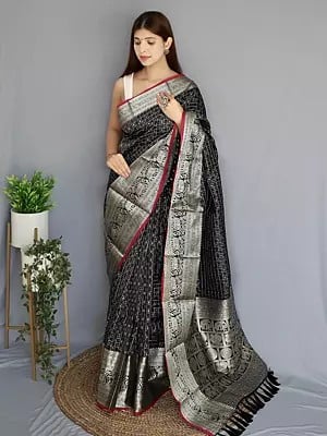 Traditional Weaving Work With Broad Border Silk Saree And Attractive Tassels Pallu