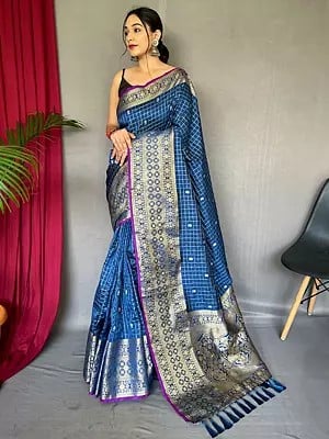 Weaving Work Broad Border Designer Silk Saree With Blouse And Rich Tassels Pallu